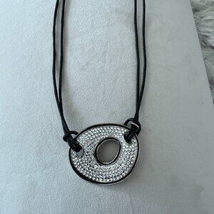 Modern Crystal Pavé Pendant Necklace – Adjustable Leather Cord